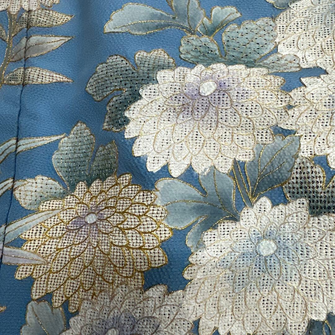 総刺繍 スワトウ刺繍 水色地 振袖 胴抜き
