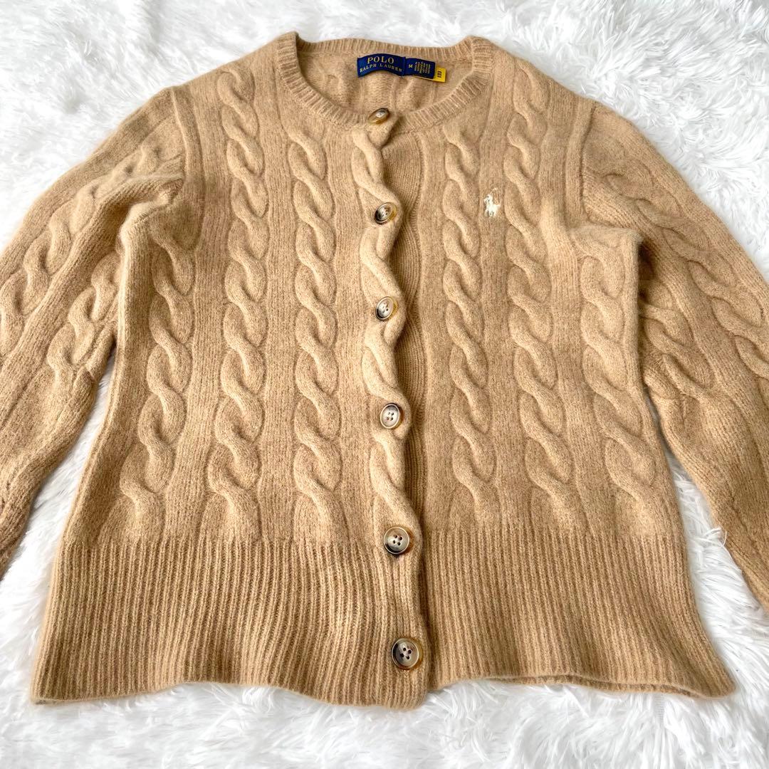 【現行】ポロラルフローレン キャメル ケーブルニットカーディガンM カシミヤ混