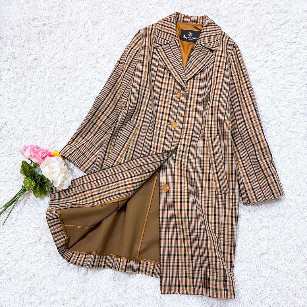 近年モデル✨完売品【極美品】アクアスキュータム チェックロングコート 定価12万