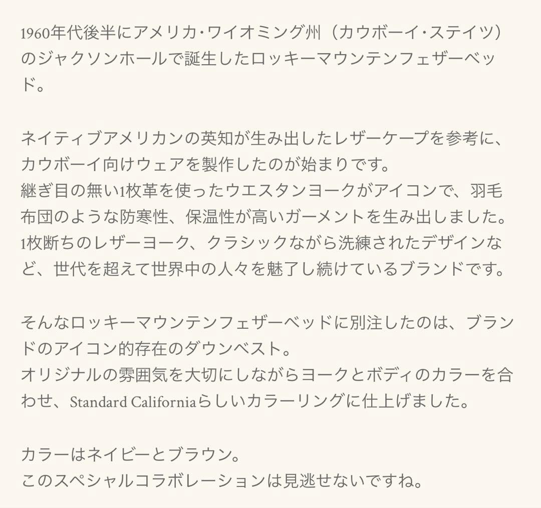 スタンダードカリフォルニア ロッキーマウンテン ダウンベスト ブラウン 42