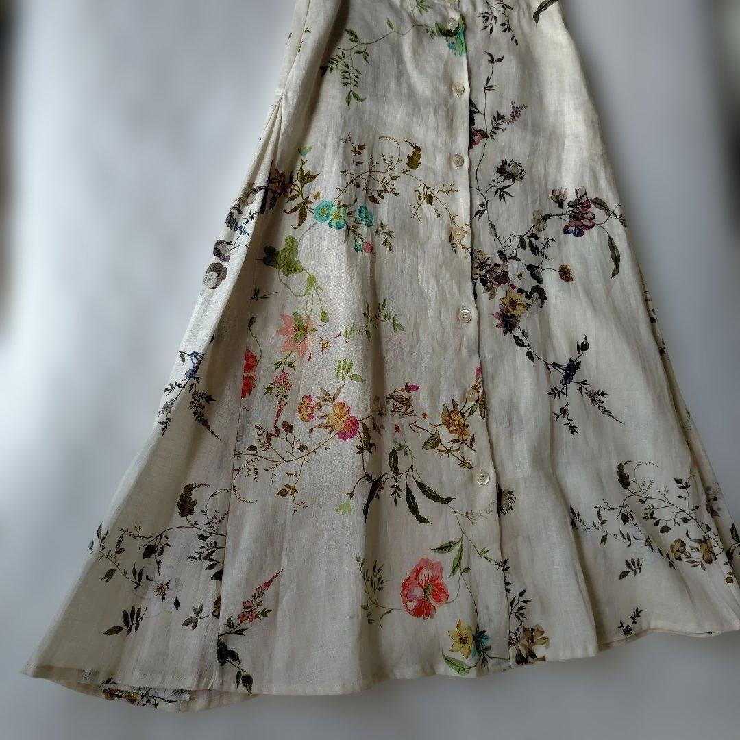 ご購入者お決まりSEMICOUTURE 花柄リネン100フレアスカート