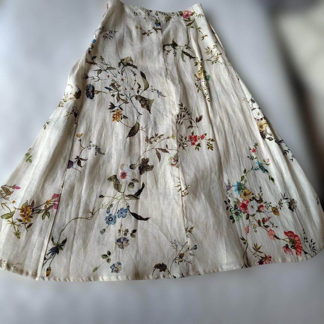 ご購入者お決まりSEMICOUTURE 花柄リネン100フレアスカート
