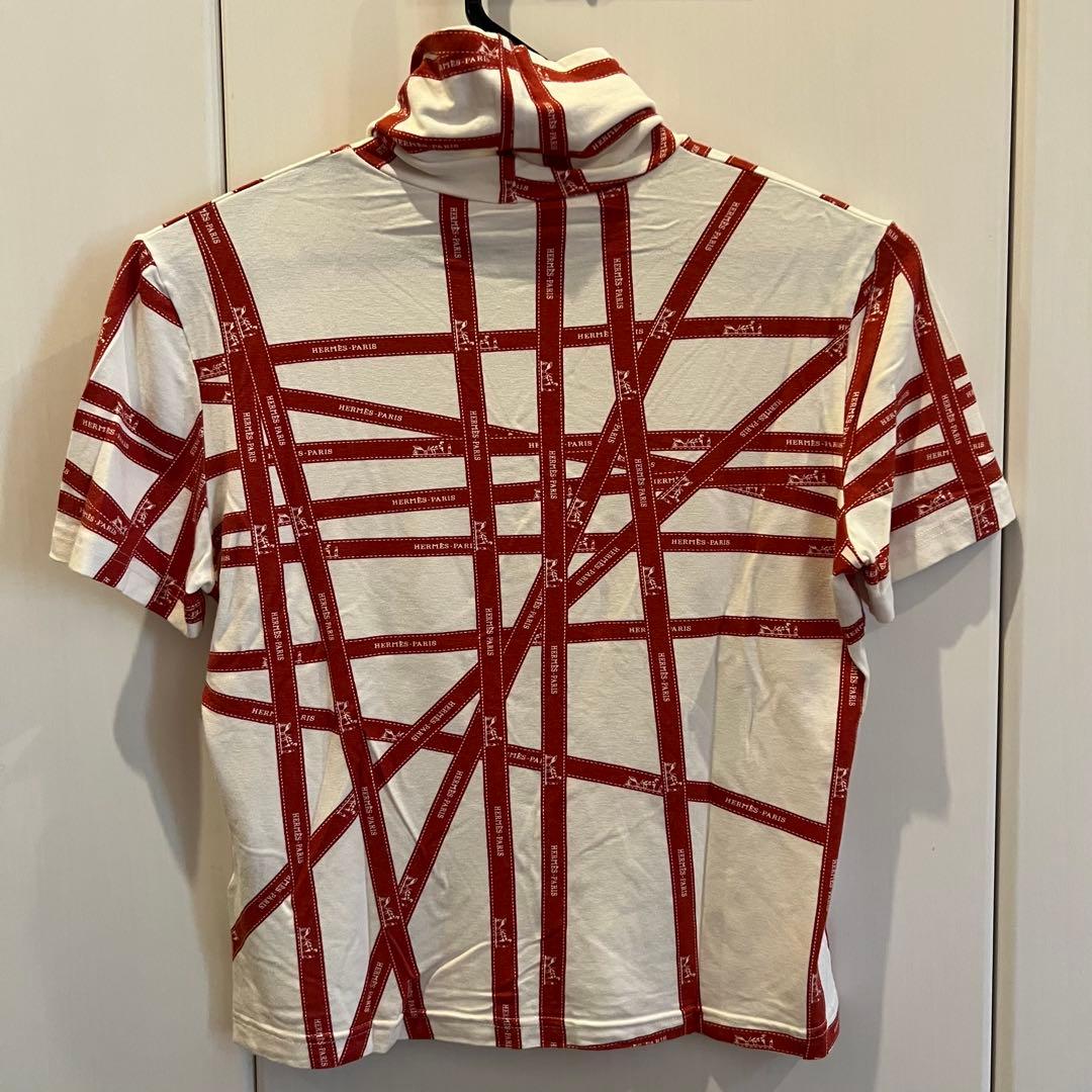 HERMÈS エルメス タートルネック 半袖Tシャツ ロゴ 馬車 Lサイズ