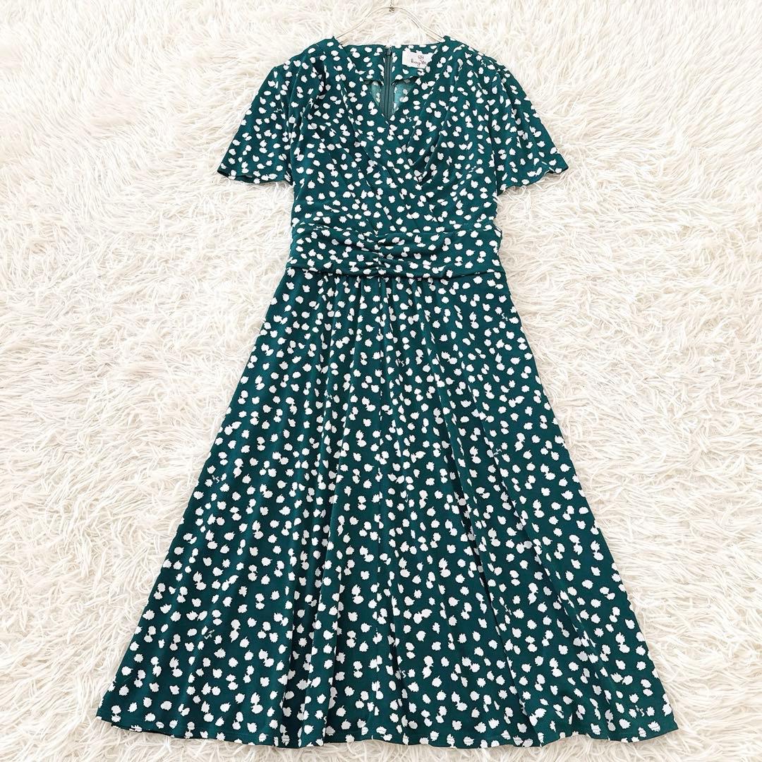 11号✨美品 近年 ケイミー カシュクール ワンピース ドット柄 ロゴ グリーン