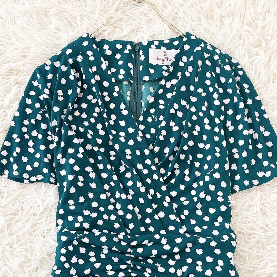 11号✨美品 近年 ケイミー カシュクール ワンピース ドット柄 ロゴ グリーン