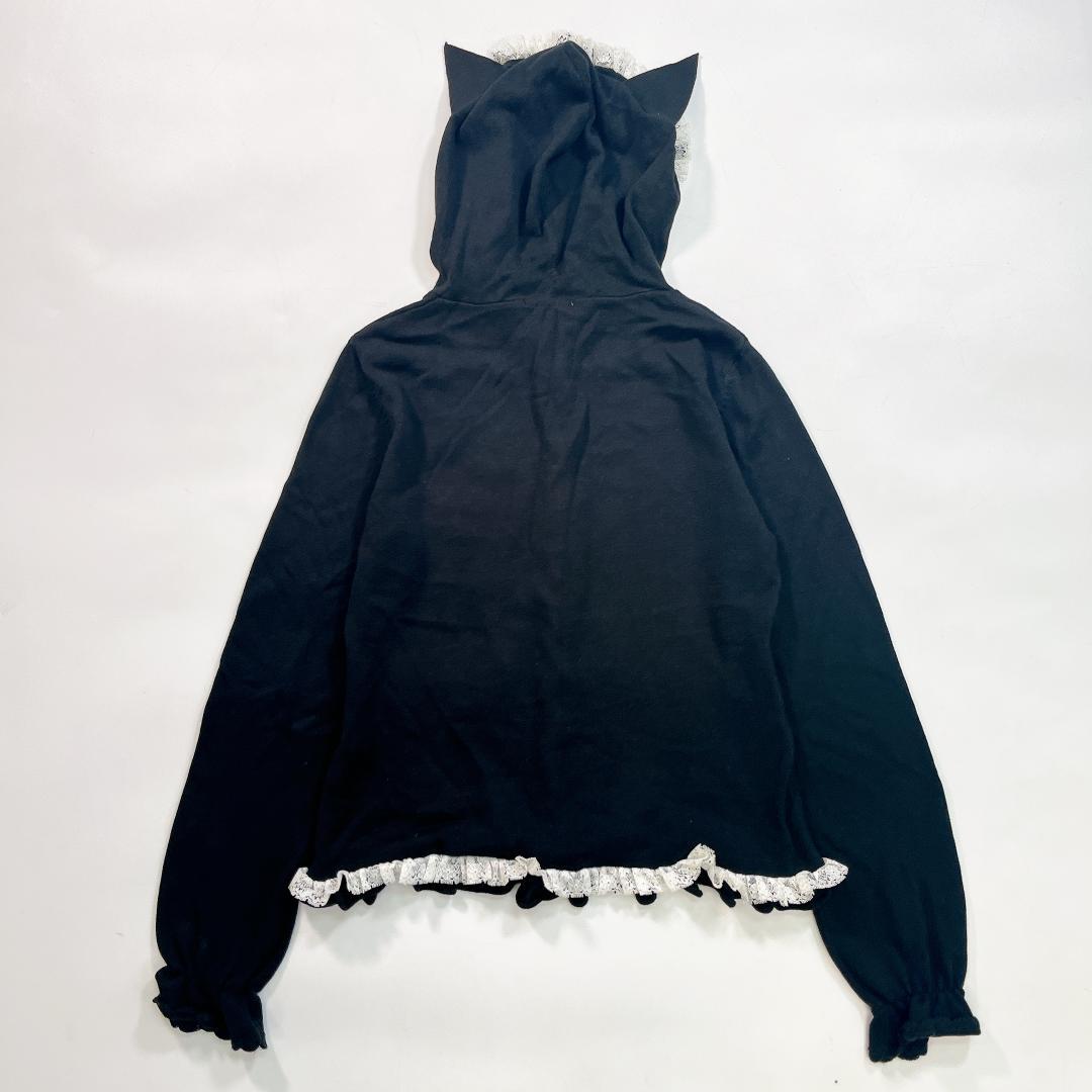 PUTUMAYO プトマヨ 猫耳 フード付き ニットパーカー 黒 レース 刺繍