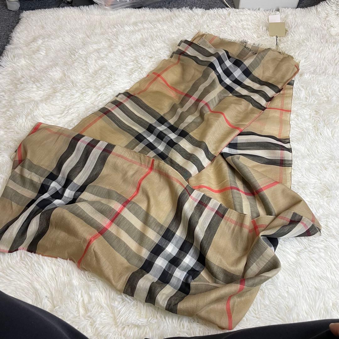 【新品タグ付】バーバリー ストール ノバチェック シルク ウール ベージュ