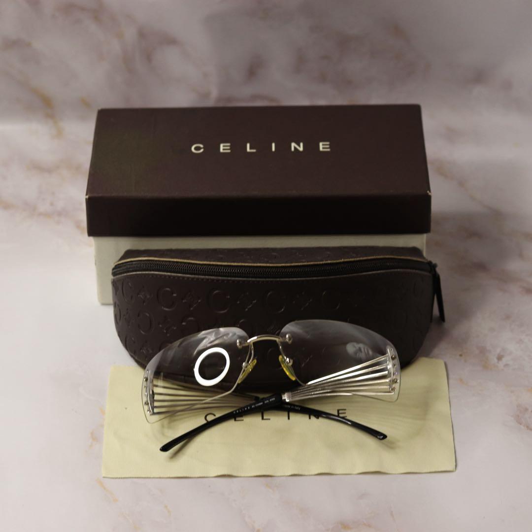 celine リムレス y2k シルバー スクエア サングラス ケース付き