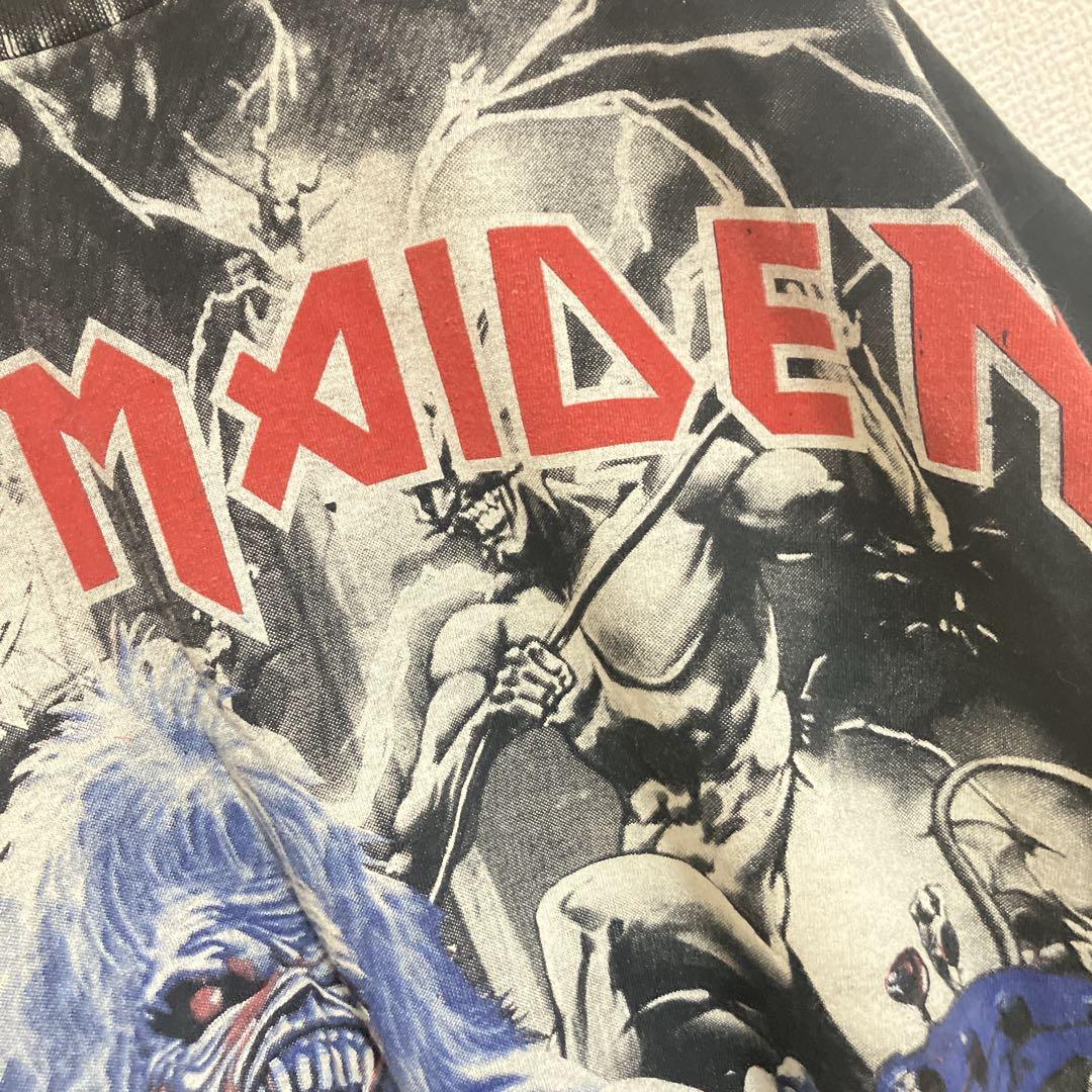 【稀少】90s IRON MAIDENアイアンメイデン　総柄Tシャツ　黒　L相当