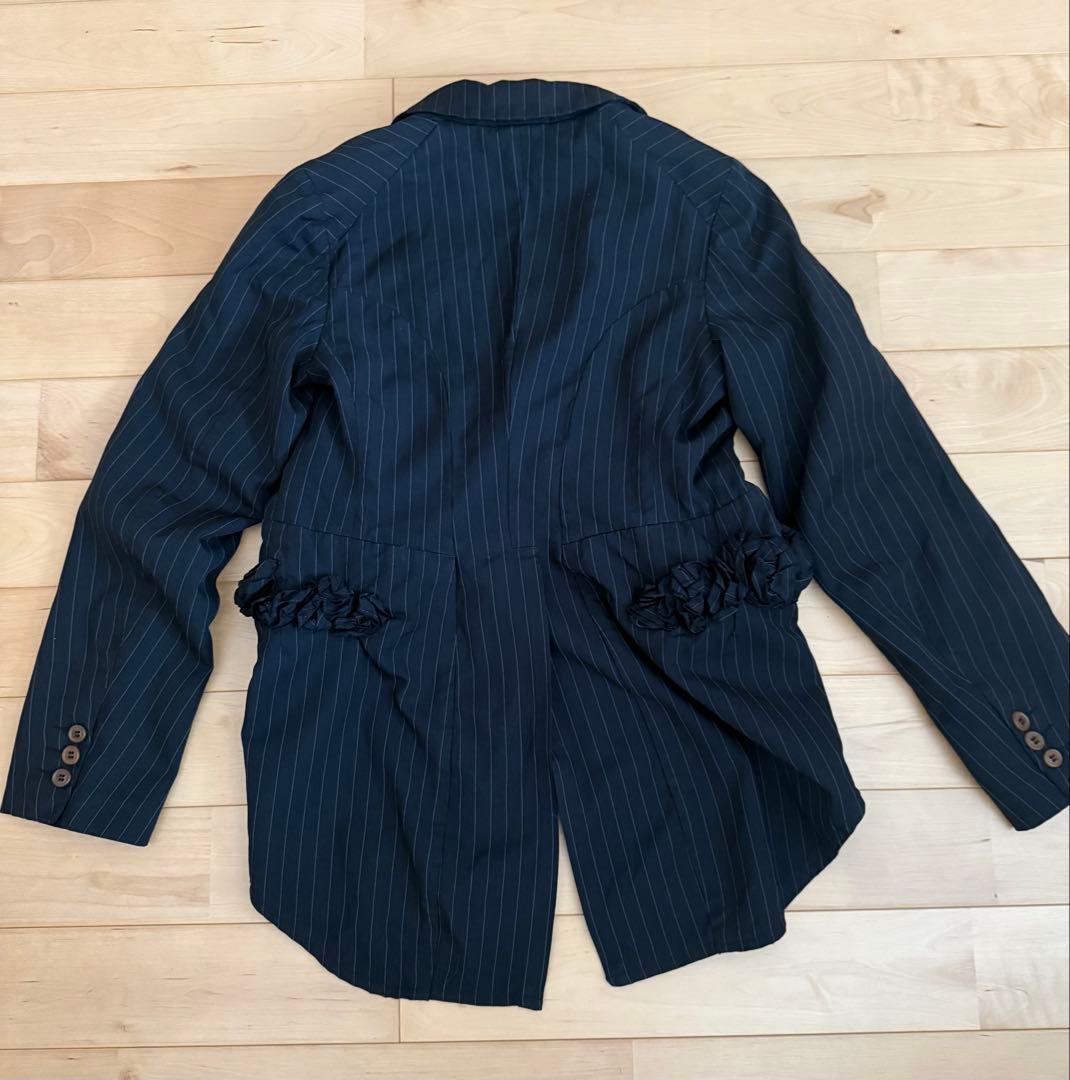 【美品】コムデギャルソン コムコム 14AW 燕尾ストライプフリルジャケット S