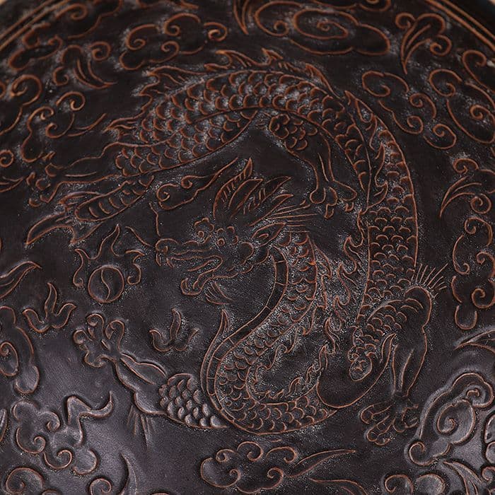 黒定彫雲竜紋笠碗 磁器碗 景徳鎮 陶磁器 装飾品 現代工芸品美術品 置物