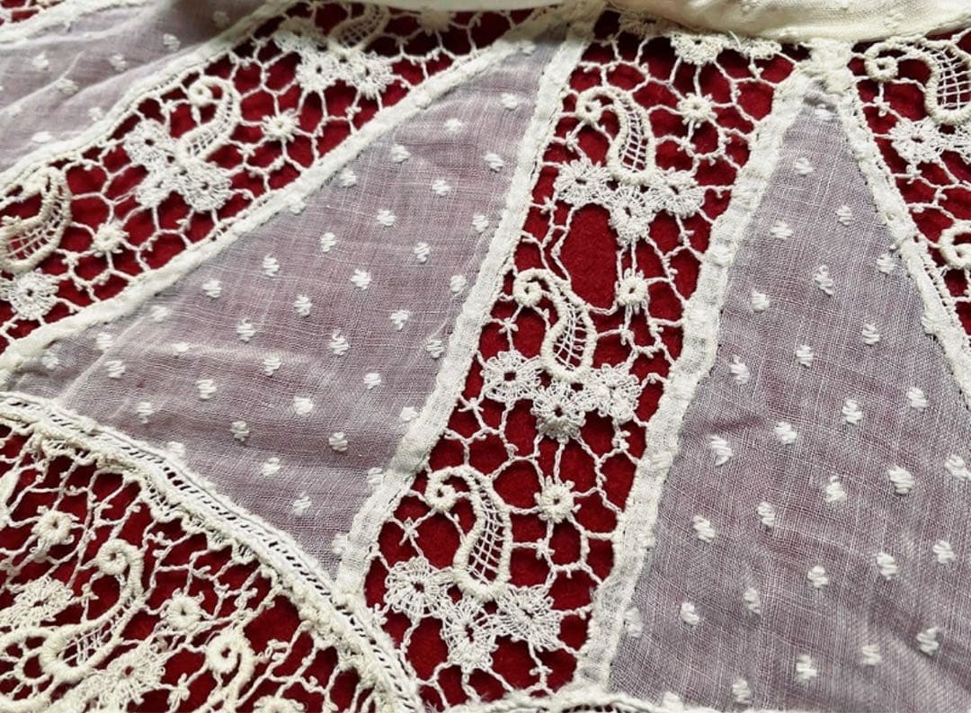 フランス　アンティーク　豪華　レース襟　つけ襟　ボビンレース＆ドット刺繍