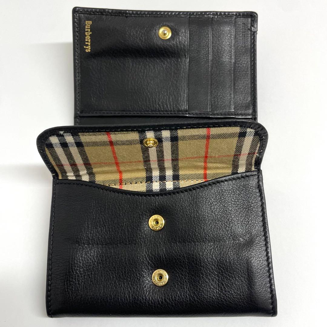 美品 バーバリーズ がま口 財布 ラムレザー 黒 イタリア製 ノバチェック