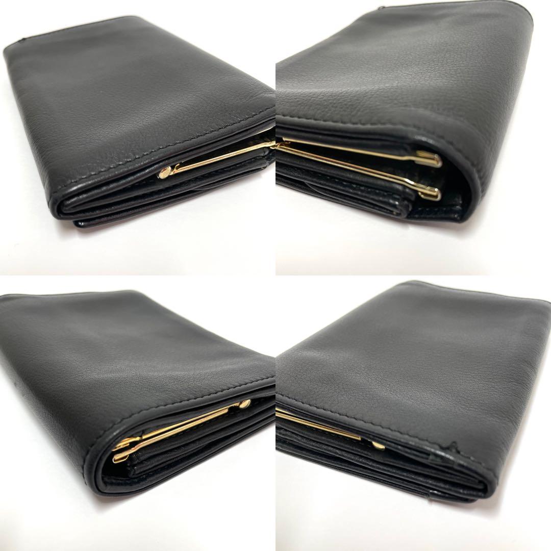 美品 バーバリーズ がま口 財布 ラムレザー 黒 イタリア製 ノバチェック