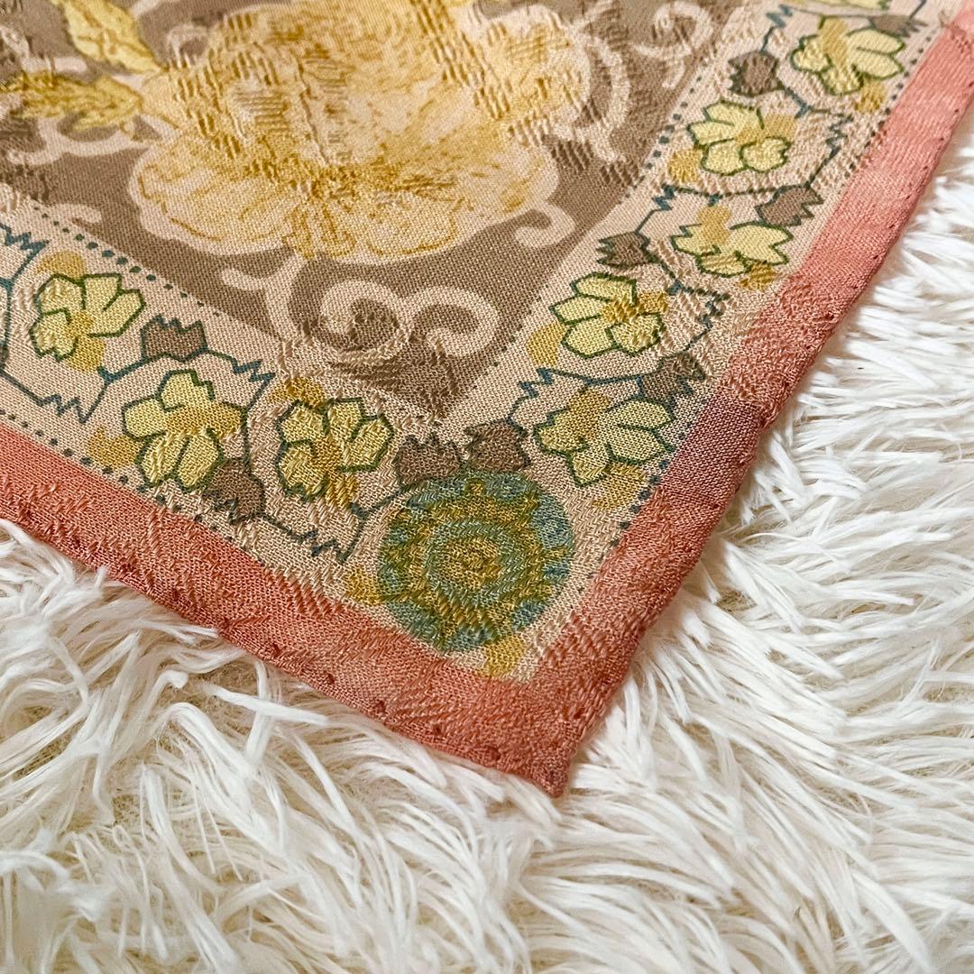 ⭐️SALE⭐ エトロ　ショール　ジャガード　ベージュ　牡丹　菊　シルク混ウール