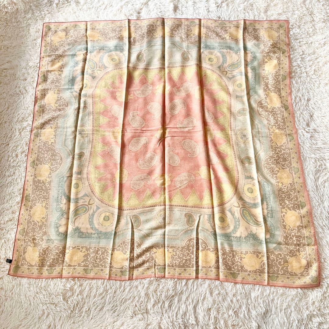 ⭐️SALE⭐ エトロ　ショール　ジャガード　ベージュ　牡丹　菊　シルク混ウール