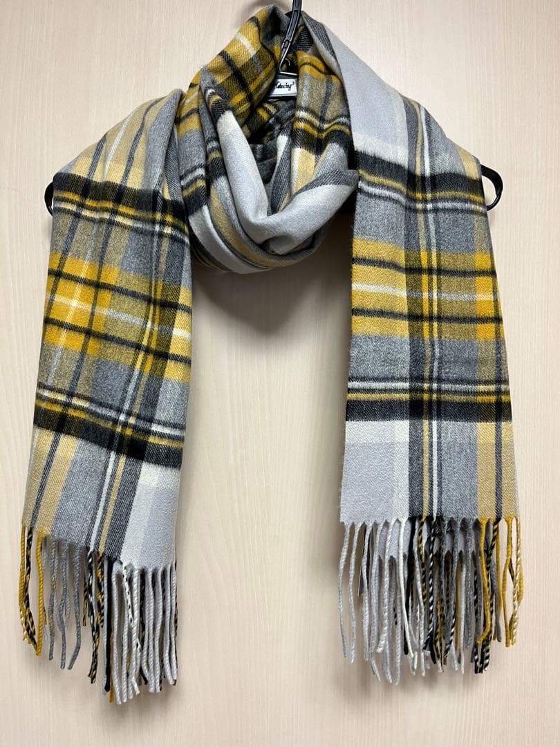 値下げ❣️【新品】HOUSEOFLOTUSチェック柄ストール グレー イエロー大判