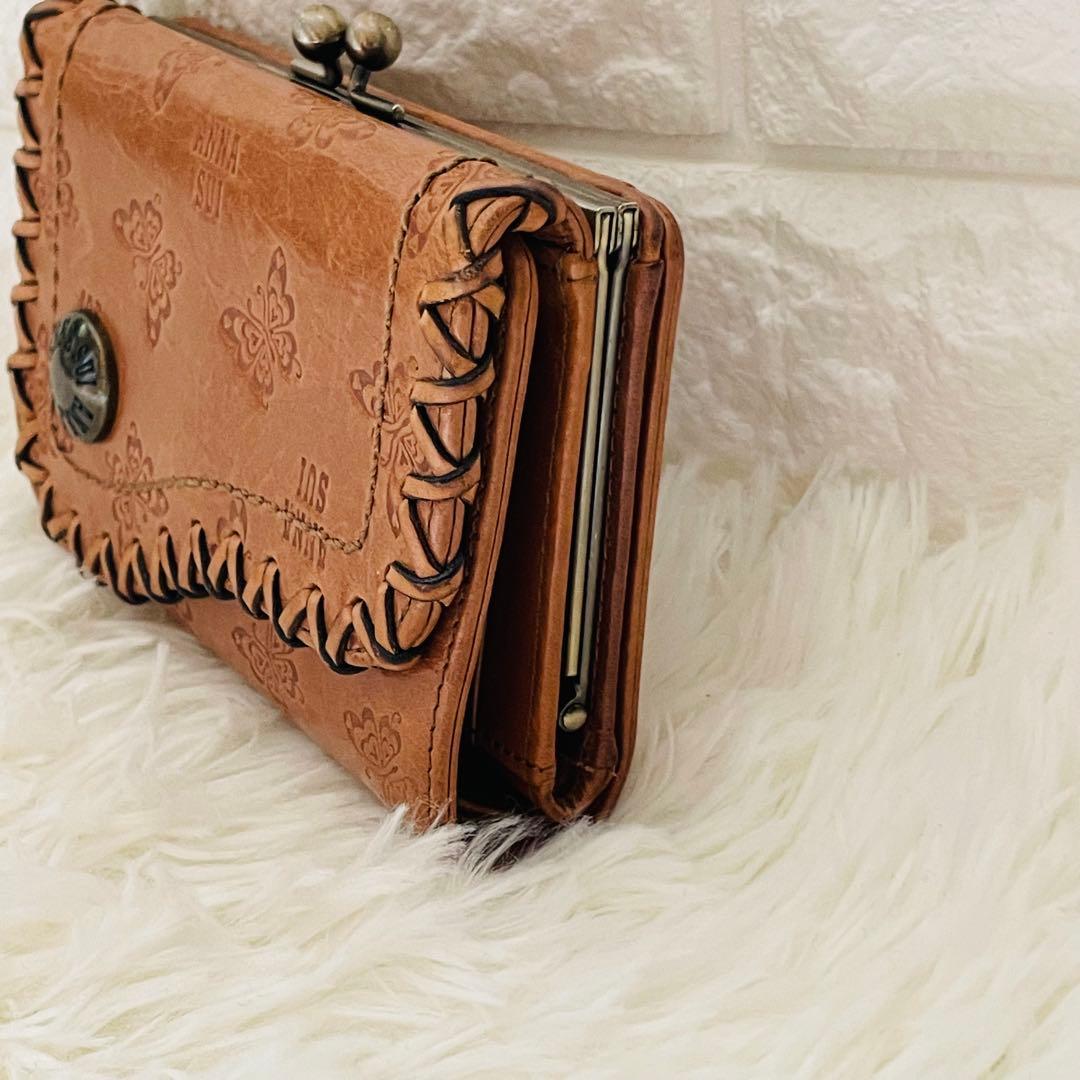 アナスイANNA SUI 3折財布 キャメル アンジェリーナ がま口小銭入れ付き