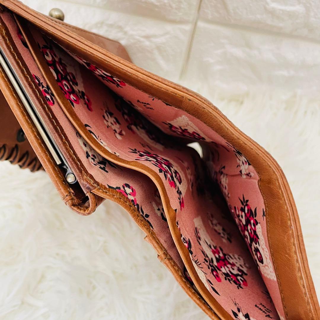 アナスイANNA SUI 3折財布 キャメル アンジェリーナ がま口小銭入れ付き
