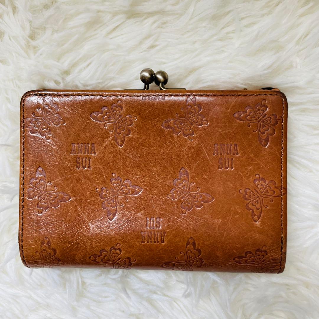アナスイANNA SUI 3折財布 キャメル アンジェリーナ がま口小銭入れ付き