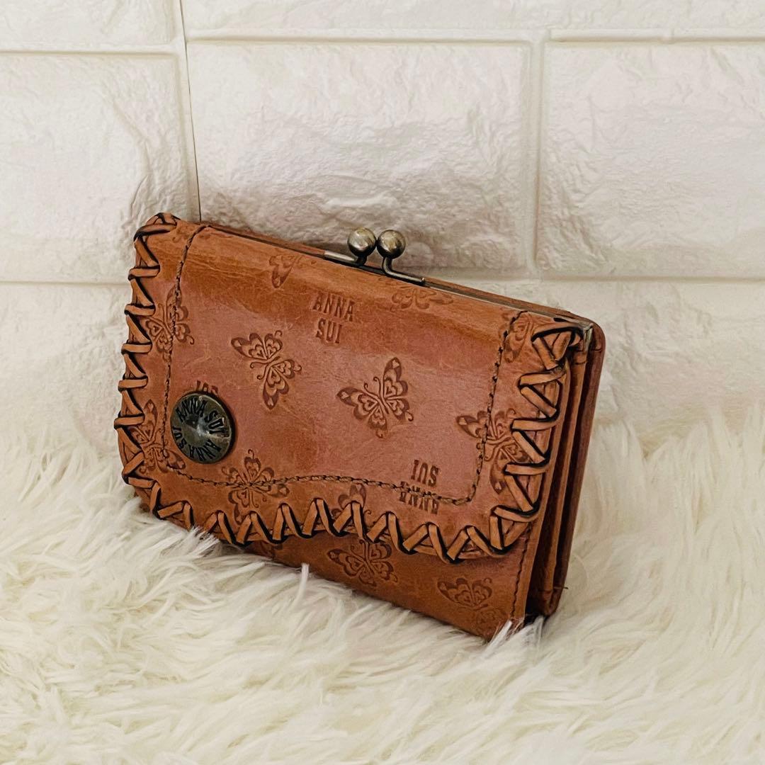 アナスイANNA SUI 3折財布 キャメル アンジェリーナ がま口小銭入れ付き