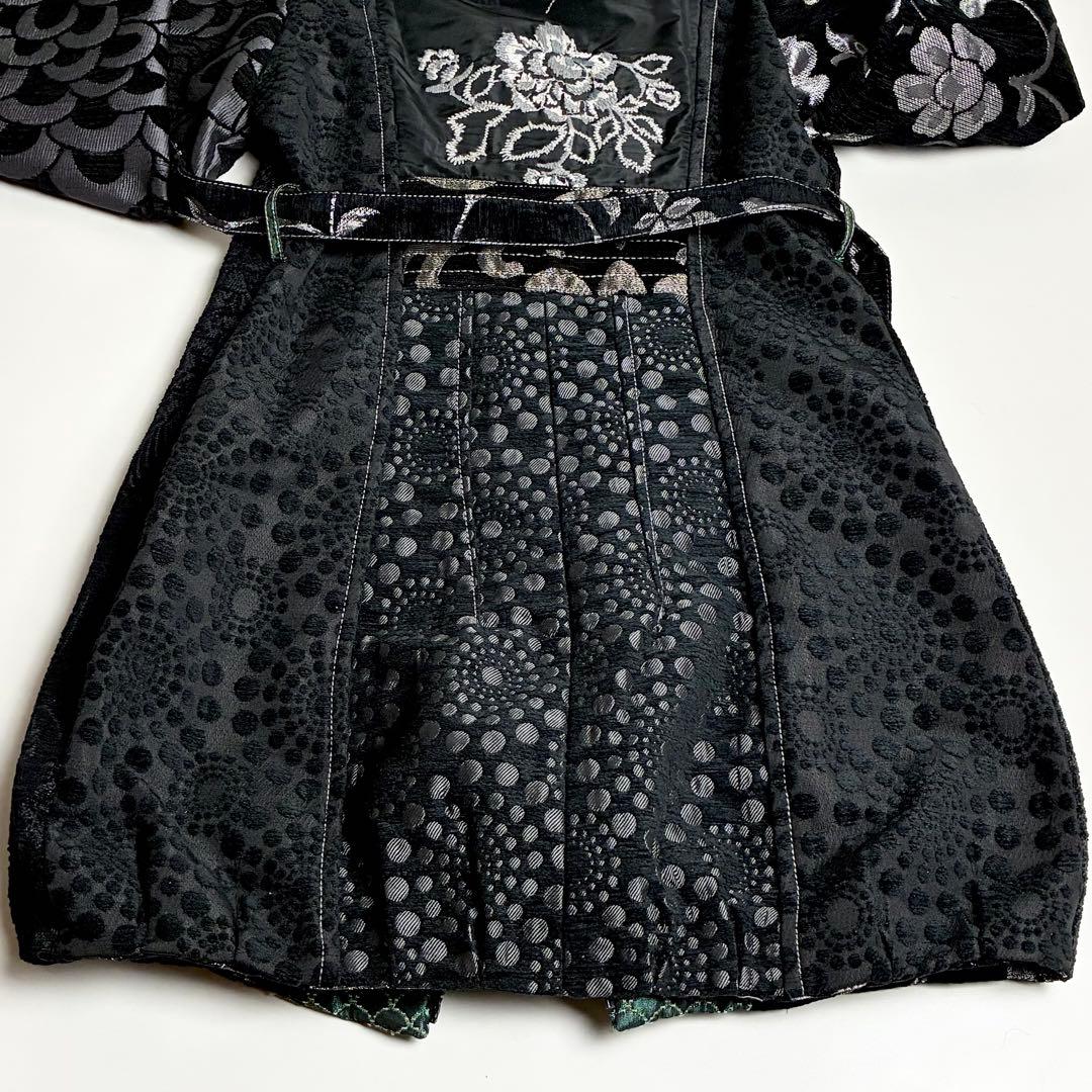 【美品】デシグアル/総柄刺繍スタンドカラーコート/異素材切り替え/ダブルジップ