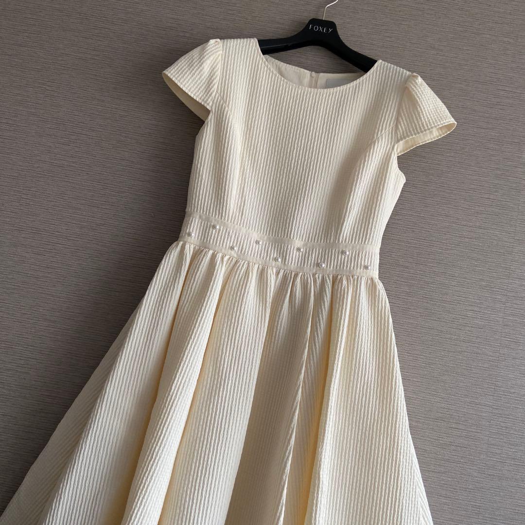 ♡極美品♡ Rene ルネ 希少38 ウエストパール ワンピース ライトイエロー