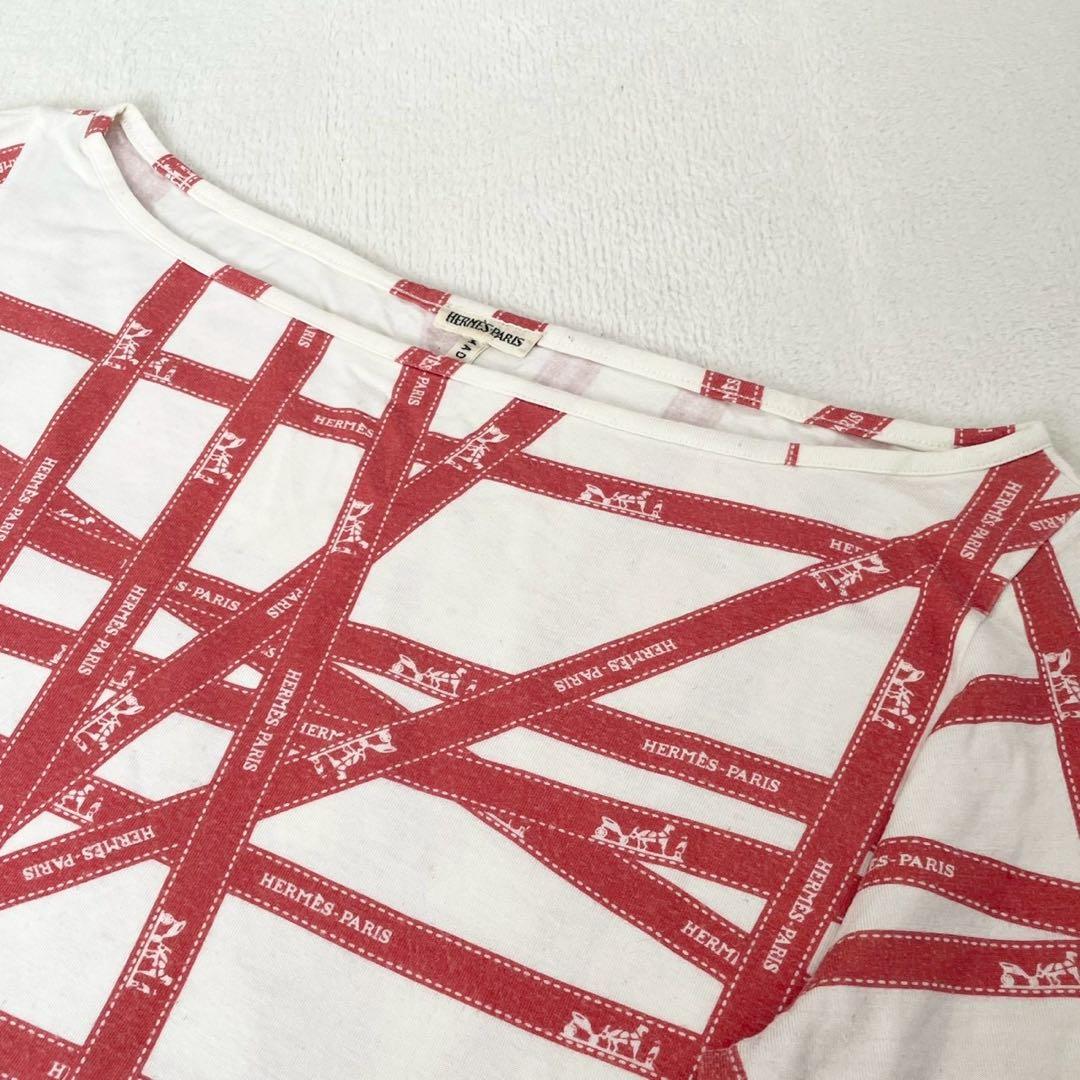エルメス　ボルデュック　Tシャツ　七分袖　S リボン　赤