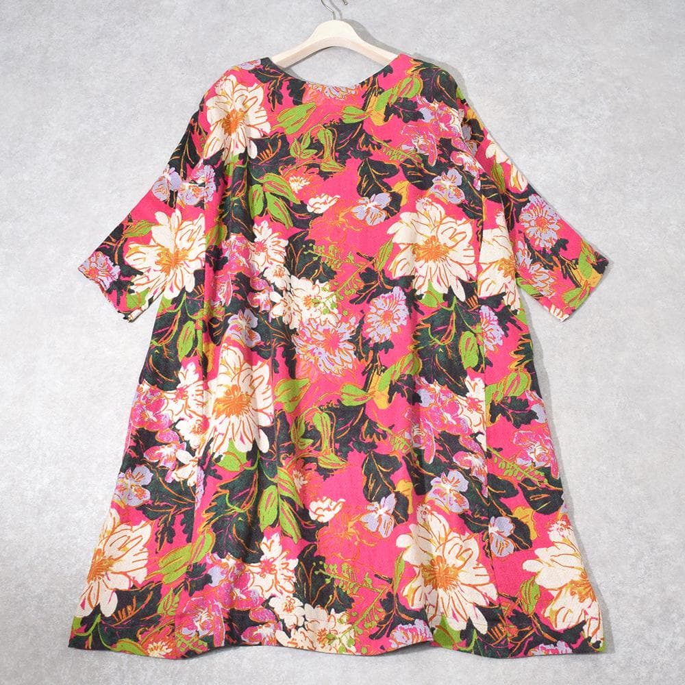 45R コットン リネン 二重織 フラワー 馬比古 DRESS ワンピース 花柄