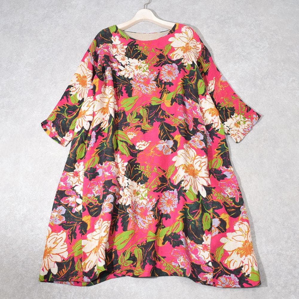 45R コットン リネン 二重織 フラワー 馬比古 DRESS ワンピース 花柄