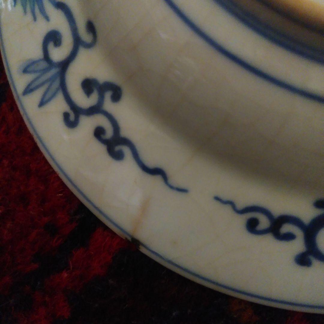 古伊万里 染付 蓮台梵字唐草文皿 大明成化年製 中国青花 古染付 アンティーク