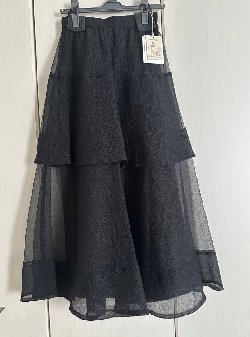 【タグ付き新品】CADUNE/オーガンフレアスカート/黒SSサイズ
