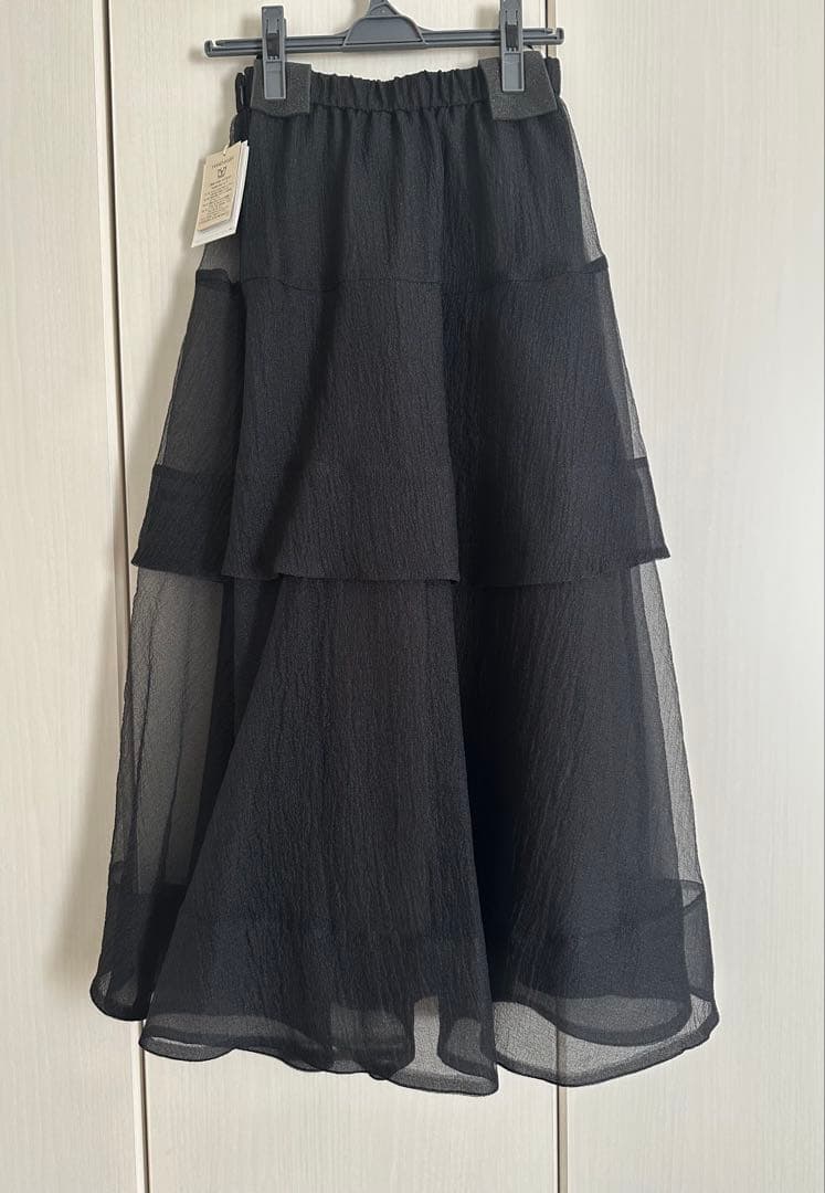 【タグ付き新品】CADUNE/オーガンフレアスカート/黒SSサイズ