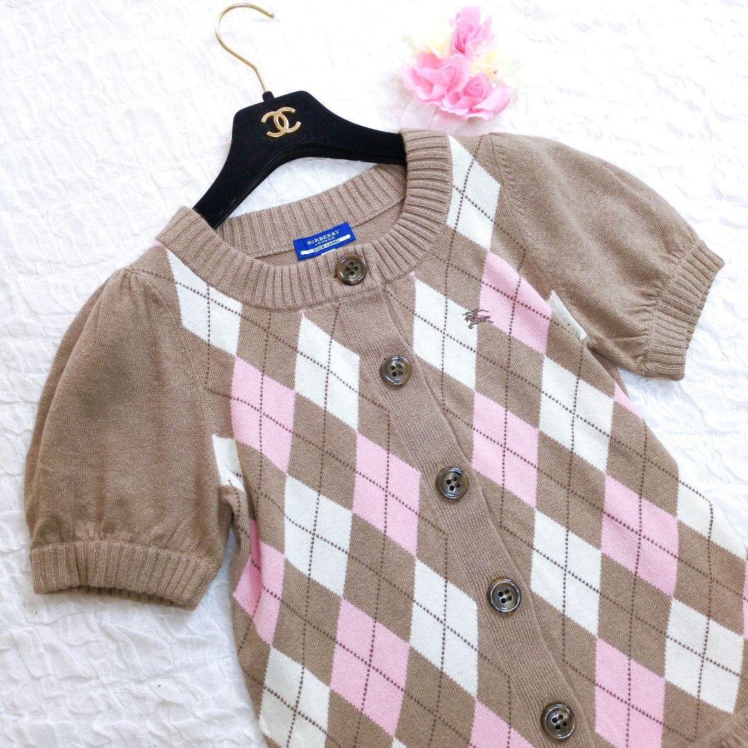 BURBERRY BLUE LABAL　アーガイル柄カシミヤ混ひざ丈ワンピース