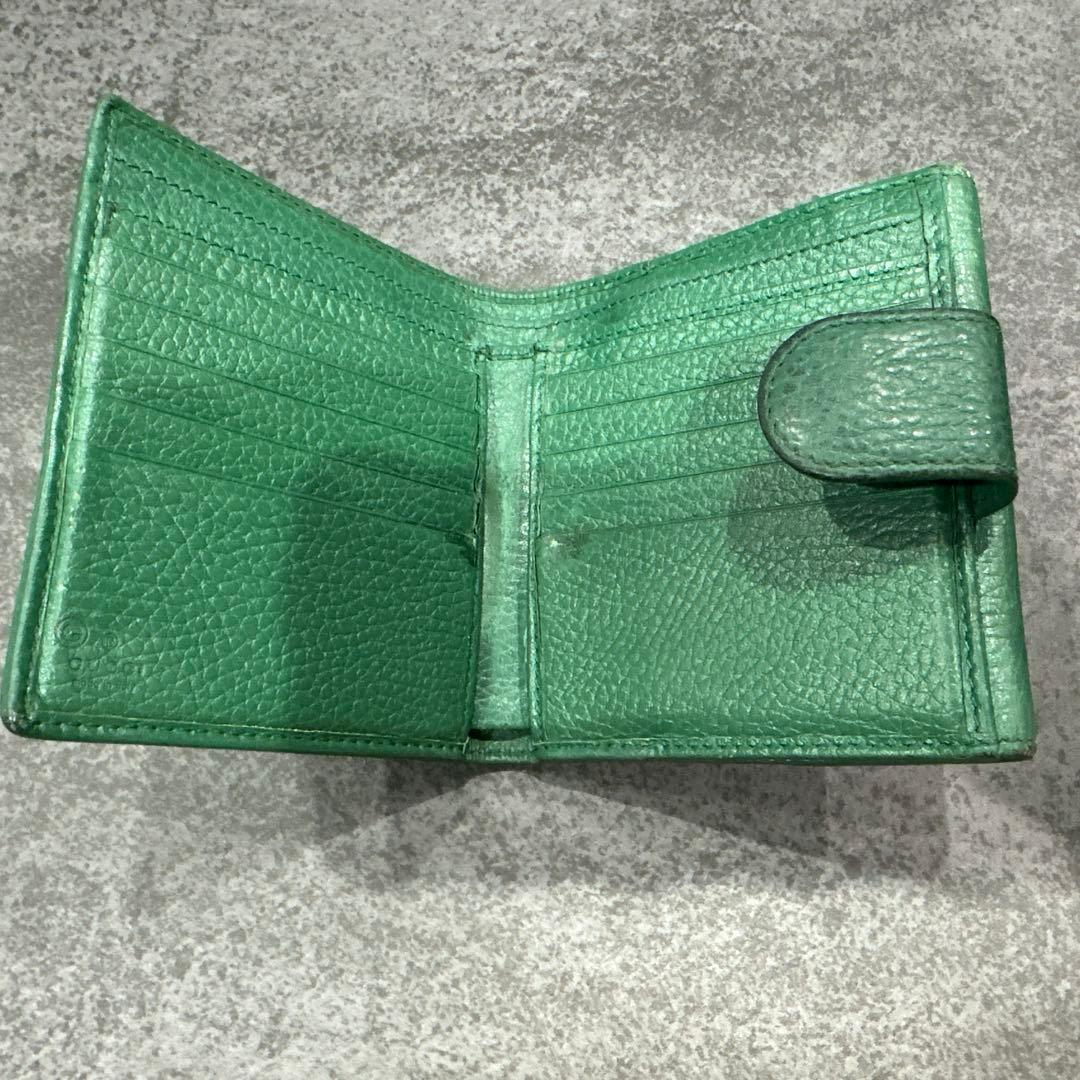 GUCCI グッチ GG インターロッキング 二つ折り財布 グリーン
