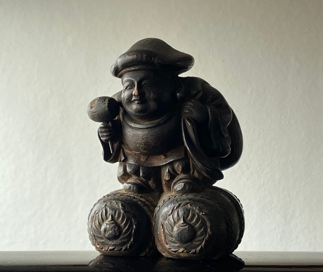 【仏師系 隆厳大黒天 木彫 約14㎝ 幕末明治頃】仏像民間信仰郷土玩具民藝古美術
