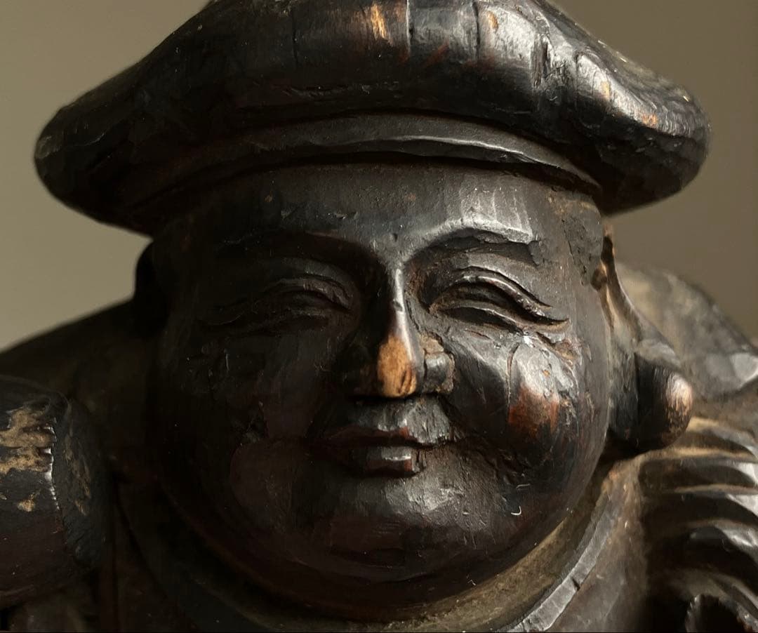 【仏師系 隆厳大黒天 木彫 約14㎝ 幕末明治頃】仏像民間信仰郷土玩具民藝古美術