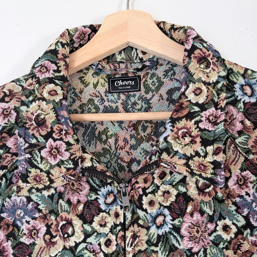 総柄ゴブラン Cheers 花柄ジャケット XL ブルゾン 古着 ヴィンテージ風