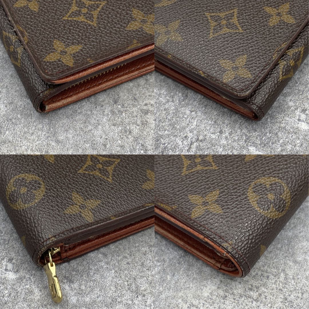 【外側美品】ルイヴィトン 折り財布 ブラウン レザー 茶色 ラウンドファスナー