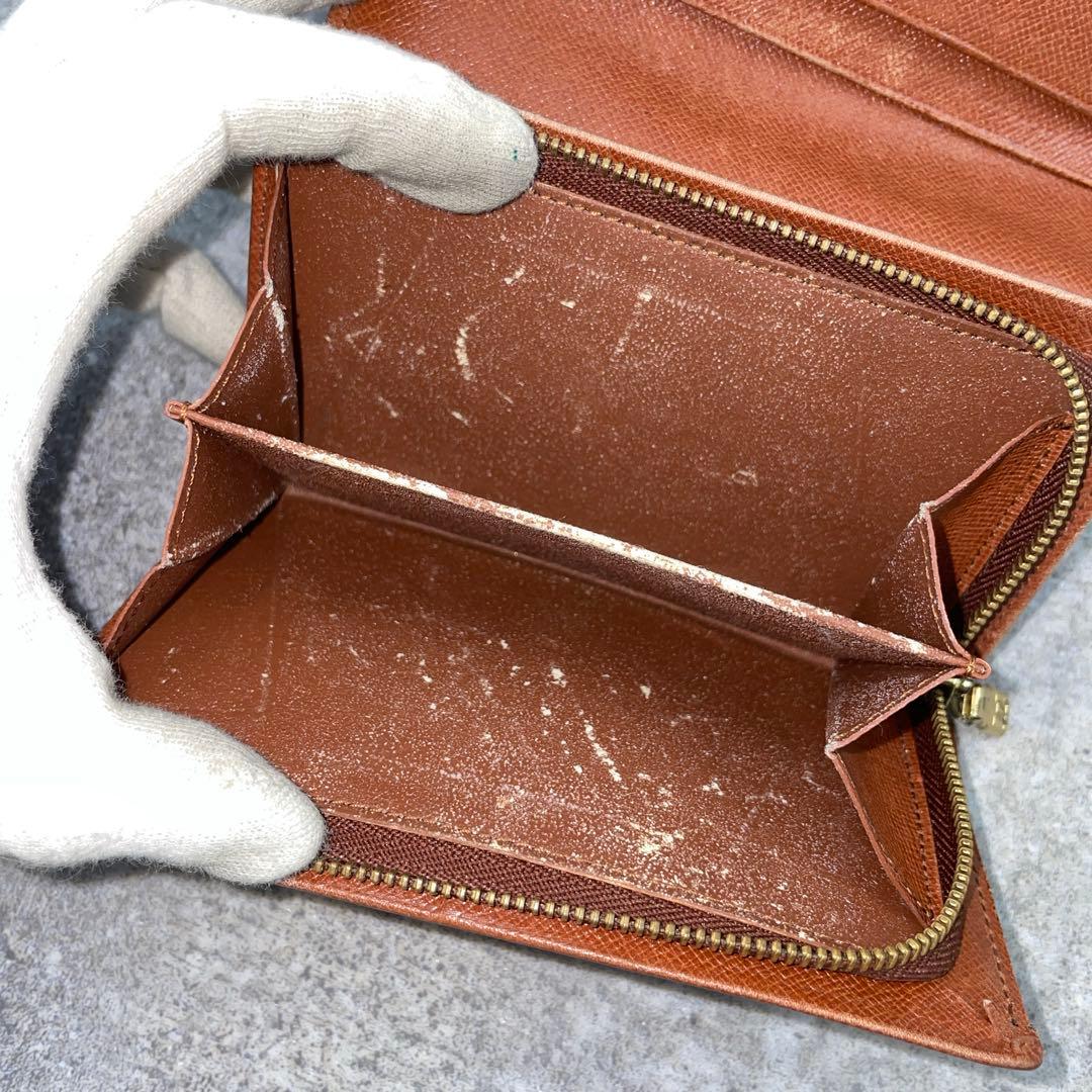 【外側美品】ルイヴィトン 折り財布 ブラウン レザー 茶色 ラウンドファスナー
