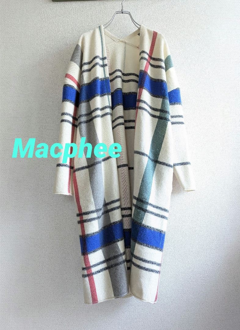 【良品】Macphee チェック柄　カシミヤ混　ウールロングカーディガン