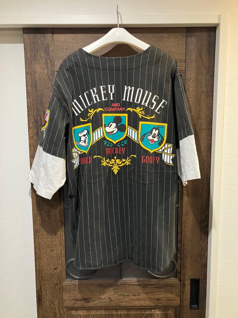 ミッキーマウス ディズニー野球ジャージ ラージ アメリカ製 ピンストライプ90s