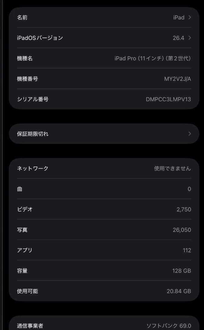 iPad Pro 11インチ(第二世代) スペースグレー