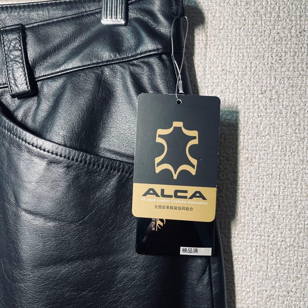 【新品】牛革 カウレザー パンツ 切りっぱなし ALCA検品 黒 M相当