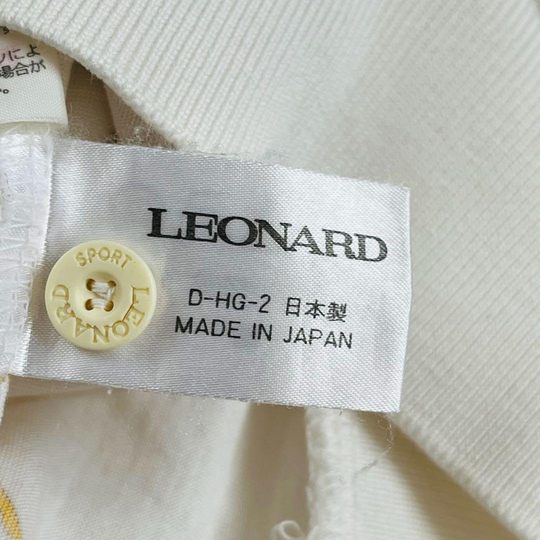 【レオナール】総柄ポロシャツ 5分袖 綿100 日本製 カジュアル 個性的【L】