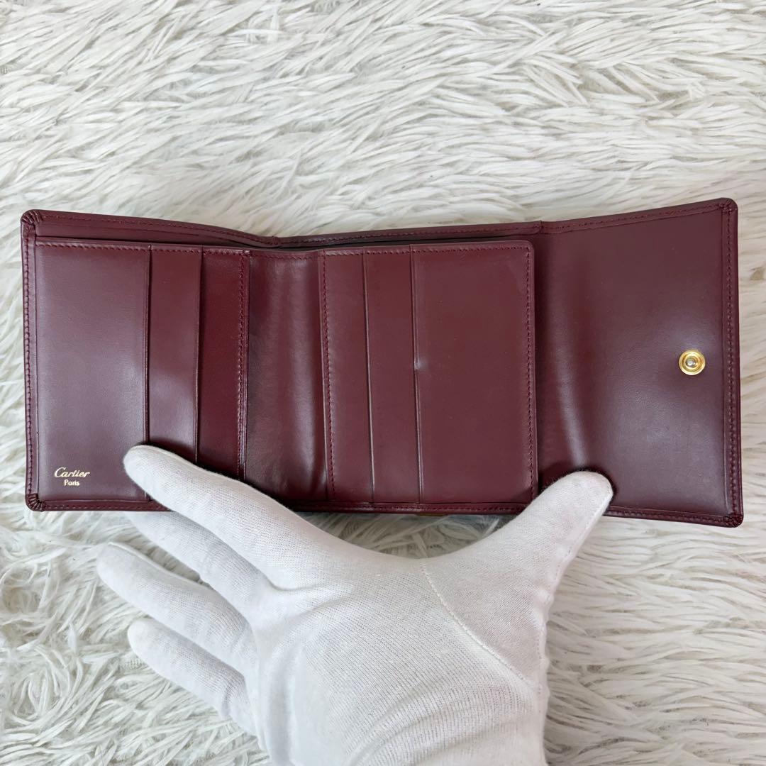 新品未使用保管品✨Cartier 三つ折り財布 マストライン金具 ボルドー