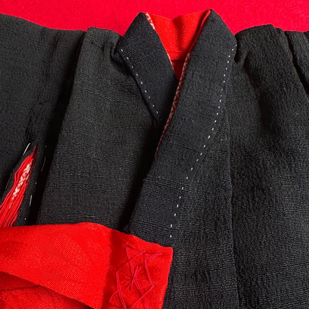 市松人形 12号(42cm)サイズの着物　比翼仕立て　黒礼装　鶴松刺繍