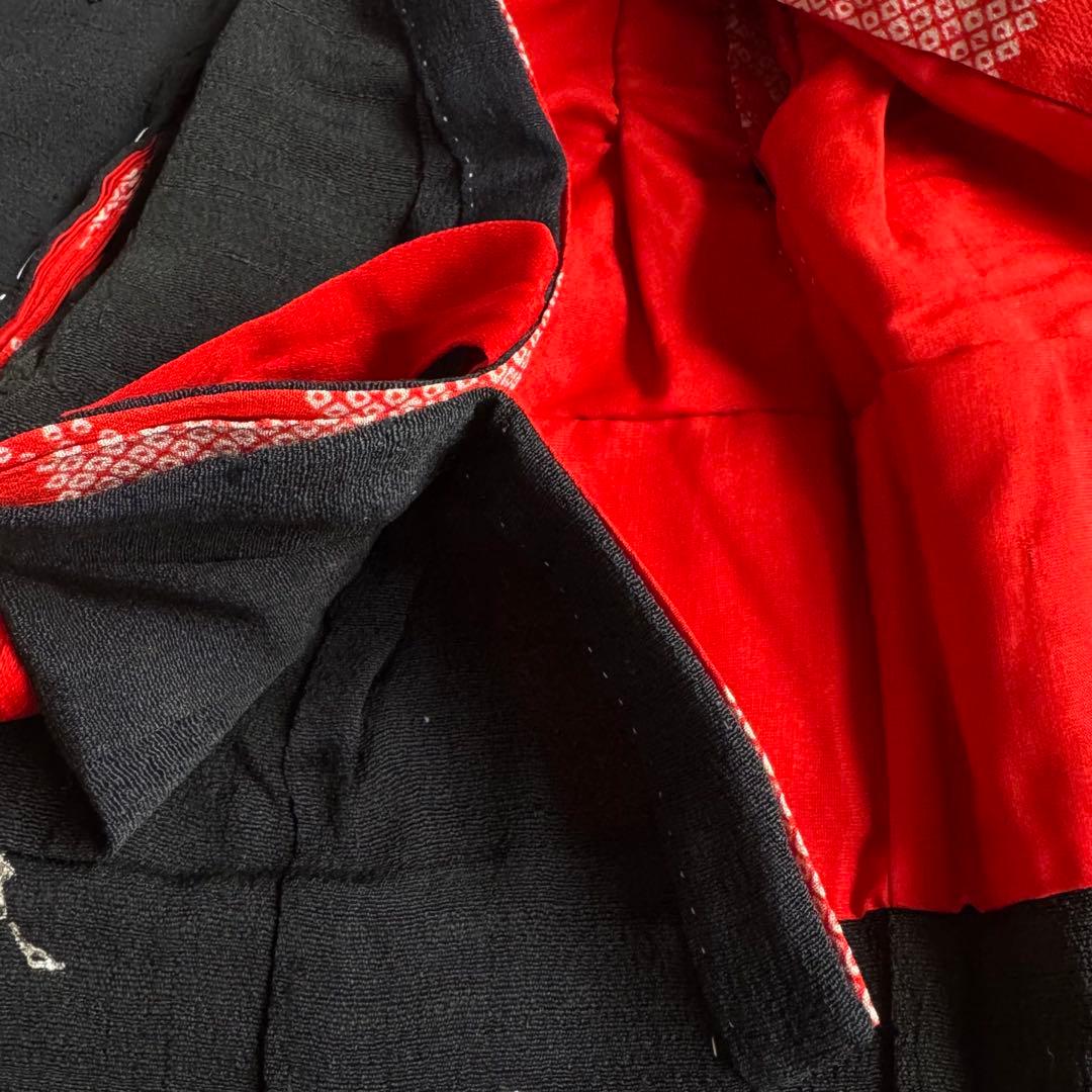 市松人形 12号(42cm)サイズの着物　比翼仕立て　黒礼装　鶴松刺繍