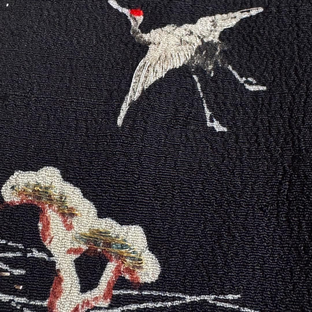市松人形 12号(42cm)サイズの着物　比翼仕立て　黒礼装　鶴松刺繍