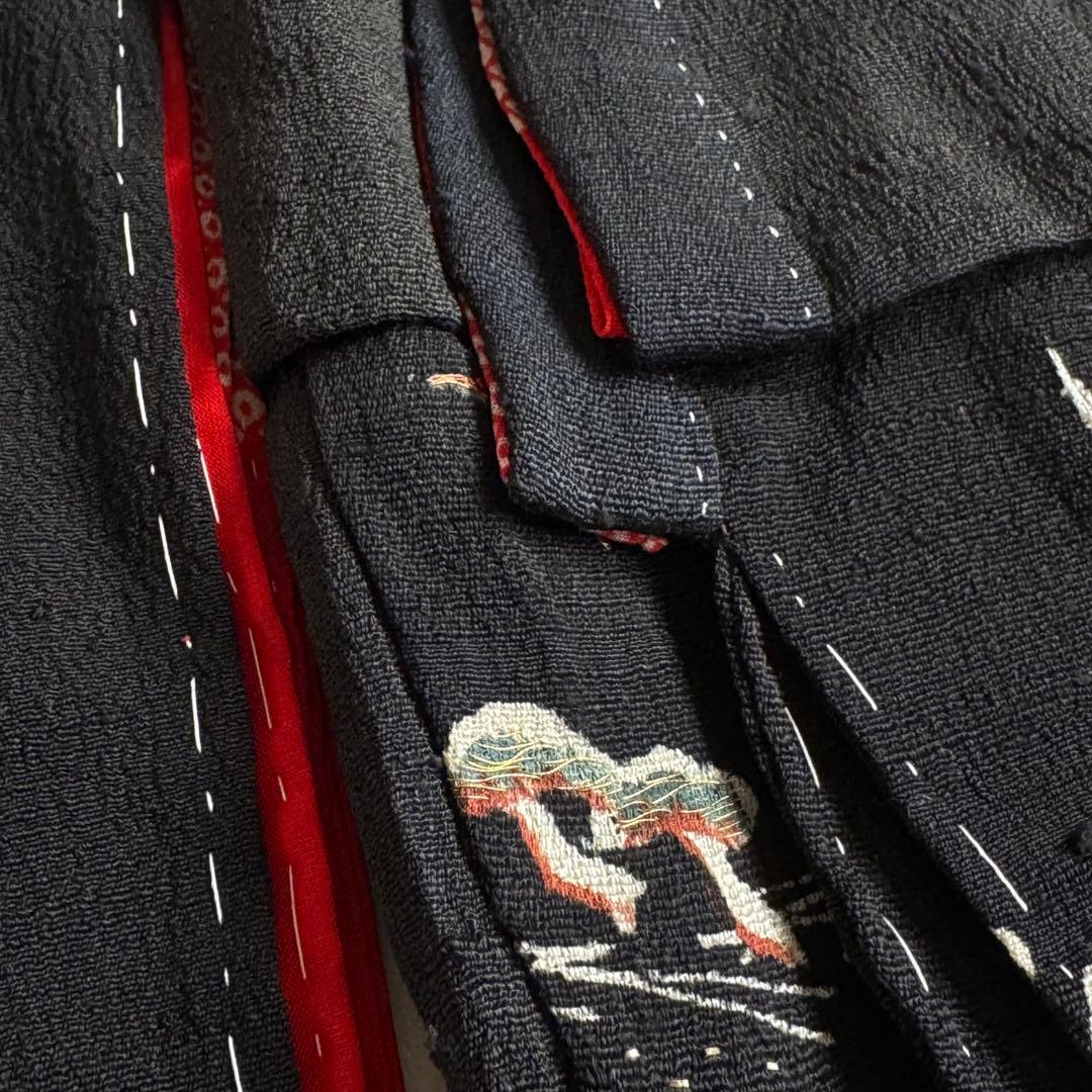 市松人形 12号(42cm)サイズの着物　比翼仕立て　黒礼装　鶴松刺繍
